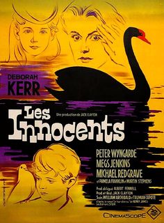 the movie poster for les innocents with two women and a black swan on it