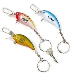 three different types of fishing lures are shown in this photo, one is keychain