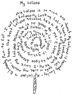 an ink drawing of a lollipop with words written in cursive writing