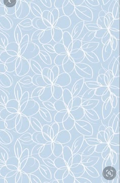 a blue background with white flowers and lines in the shape of circles on it's sides