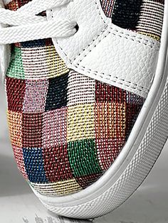 Introducing our Colorful Plaid Print Lace-Up Sport Shoes - the perfect sneakers for your daily wear! With a bold and vibrant plaid design, these shoes are sure to make a statement. The lace-up style ensures a secure and comfortable fit, making them suitable for all-day wear. Upgrade your sneaker game today! Color : Multicolor Toe : Round Toe Pattern Type : Plaid Strap Type : Lace Up Size Fit : True To Size Upper Material : Fabric Lining Material : Fabric Power Supply : None Trendy Textile Sneakers With Flat Heel, Sporty Multicolor Fall Sneakers, Trendy Textile Flat Sneakers, Trendy High-top Sneakers With Woven Sole, Trendy Multicolor Fall Sneakers, Multicolor Round Toe Sneakers For Fall, Trendy Flat Textile Sneakers, Casual Multicolor Fall Sneakers, Multicolor Slip-on Sneakers With Woven Sole