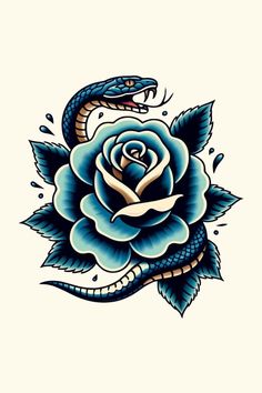 a blue rose with a snake on it