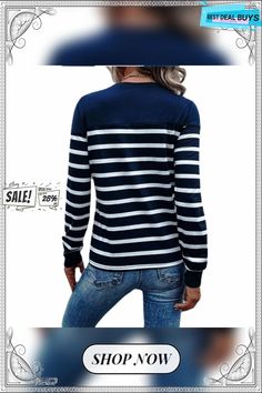 Women's T Shirt Tee Button Striped Basic Round Neck Standard Spring Navy Dark Red Black Striped Crew Neck Top With Buttons, Trendy Crew Neck Top With Buttons, Casual Long Sleeve T-shirt With Button Closure For Fall, Fall Crew Neck T-shirt With Button Closure, Long Sleeve T-shirt With Button Closure For Fall, Fall Striped Tops With Button Closure, Fall Crew Neck T-shirt With Buttons, Crew Neck T-shirt With Buttons For Fall, Fall Crew Neck Tops With Button Closure