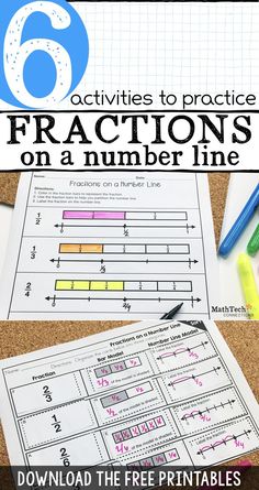 the free printable worksheet for fractions on a number line is shown