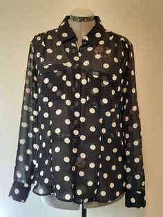 This is a 1980s ? Guess Button Up Blouse. It is transparent black with white polka dots. The tags are present and in great condition. Size L Button Up Blouse, 1980s Vintage, White Polka Dot, Button Up Shirt, Womens Clothing Tops, Button Up Shirts, Polka Dot, Art Collection, Polka Dots