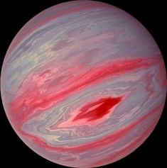 an image of the planet with red and blue swirls on it's surface