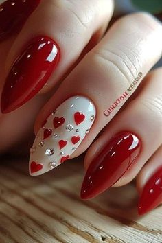 Unusual Valentines Day Nails, Black Red Valentines Nails, Feb Nails Valentines Day Almond, Trendy Valentines Day Nails 2024, Red And White Valentines Day Nails, Red Valentines Nails Acrylic, Glitter Valentines Nails, Red Valentine Nails, Red Valentines Nails