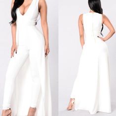 Fashion Nova Middle Of Things Jumpsuit Ivory Color Deep V Back Zipper Maxi Length Skirt Fabrication: 95% Polyester 5% Spandex New With Fitted White V-neck Jumpsuits And Rompers, White Fitted Sleeveless Jumpsuits And Rompers, Fitted Sleeveless White Jumpsuits And Rompers, White Sleeveless Jumpsuits And Rompers For Formal, White Sleeveless Jumpsuits And Rompers For Formal Occasions, White Sleeveless Jumpsuit For Formal Occasions, Chic High Waist White Dress, Chic White High Waist Dress, White High-waist Summer Dress