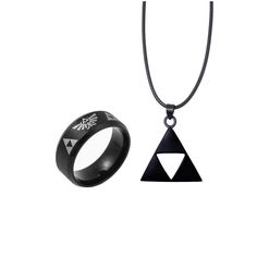 PRICES MAY VARY. 【PACKAGE】: You will get 1pc ring, 1 pc necklace, packed in a nice velvet pouch. 【SIZE】: The width of ring is 8mm, standard US size from 5 to 12; The triangle pendant necklace is 1.3"*1.3", black cord L 17.7"+2.0". 【MATERIAL】: The ring is made of stainless steel, high polished, matte finished, very comfortable to wear. The necklace pendant is made of brass, Nickel free plated and sturdy. 【WIDE OCCASSIONS】: You can wear them in daily life, it is perfect cosplay jewelry for cosplay Skater Fits, Legend Of Zelda Triforce, Perfect Cosplay, Zelda Ring, Zelda Triforce, Real Gold Necklace, Boys Necklace, Cosplay Jewelry, Symbol Necklace