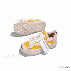 Lasaky - Leisurely Life Shoes with Soft Sole Non-slip Lace-up Canvas Shoes For Spring, Non-slip Lace-up Spring Canvas Shoes, Spring Platform Canvas Shoes With Closed Toe, Yellow Sneakers With Round Toe And Laces, Canvas Shoes With Laces And White Sole, Yellow Sneakers With Laces And Round Toe, Non-slip Flat Sneakers With White Sole, Sneakers With Vulcanized Sole And Round Toe, White Sole Vulcanized Canvas Shoes With Round Toe