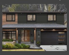 this is an artist's rendering of a two story house with garage and front porch