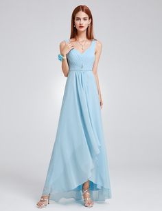 V-Neck High-Low Evening Dress | Ever-Pretty  #bridesmaid #bridesmaiddress #weddingidea #weddinginspiration #weddingideas #wedding2018  #wedding2019 #bride2018 #bridalparty #bluedress #highlowdress #vneckdress Summer V-neck Dress With Sweep Train, Chiffon V-neck Evening Dress For Prom, V-neck Chiffon Evening Dress For Prom, Prom Season Chiffon Maxi Evening Dress, Elegant V-neck High Low Party Dress, Chiffon V-neck Maxi Dress For Prom, Prom Season Chiffon V-neck Maxi Dress, Summer V-neck Chiffon Evening Dress, Chiffon V-neck Maxi Dress For Prom Season