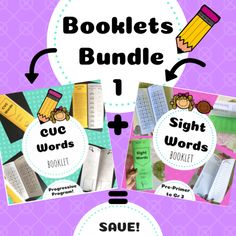 the booklet bundle includes four books, one for sight words and two for sight words