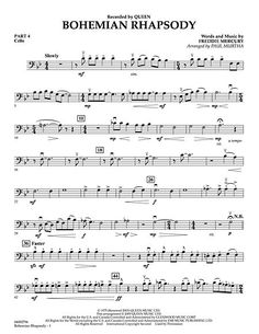 sheet music with the words bohemian rhapsody written in black and white