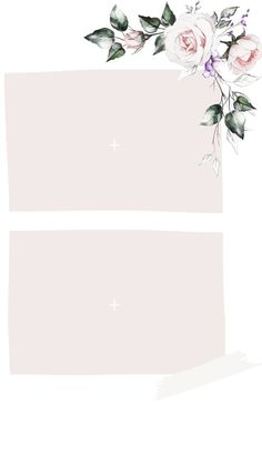 two cards with pink flowers and green leaves on the top one is blank for text