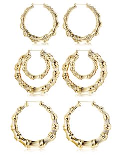 PRICES MAY VARY. 【BIG HOOP EARRINGS SET 】Exaggerated big gold tone earrings.The earrings are in the shape of bamboo and the style is unique.Punk rock style earrings.It belongs to the big hoop earrings, and the earrings are different from the others, and the earrings is wider and bigger. 【AFFORDABLE COMBINATION 】One order includes 3 different styles earrings, also it is very affordable price.These earrings are suitable for any occasion, you can wear clothes at will, they will make you more elegan Hop Earrings, Punk Rock Style, Bamboo Hoop Earrings, Amazon Link, Bamboo Earrings, Big Hoop Earrings, Punk Rock Fashion, Hoop Earring Sets, Earrings Large