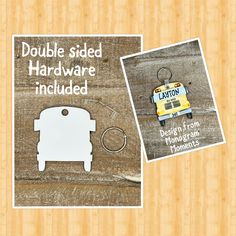 there are two pictures with the words, double sided hardware included and an image of a school bus