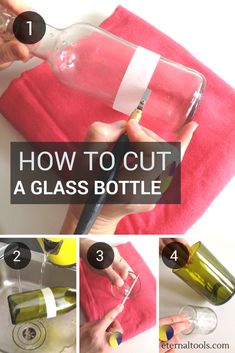 the instructions for how to cut a glass bottle with scissors and wine glasses are shown