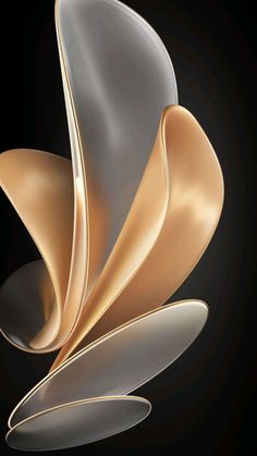 an abstract gold and silver object on a black background with the light reflecting off it's petals