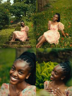 two women are sitting in the grass and one is smiling