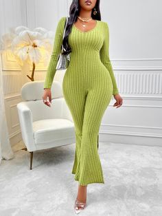 F00217104-104 Trendy Fitted V-neck Jumpsuits And Rompers, Green Fitted V-neck Jumpsuit, Chic Fitted One Pieces For Spring, Elegant Green Long Sleeve Bodysuit, Elegant Long Sleeve Green Bodysuit, Fitted Green Jumpsuit, Bodycon Long Sleeve Jumpsuits And Rompers For Spring, Spring Bodycon Long Sleeve Jumpsuits And Rompers, Green Fitted Jumpsuit For Night Out