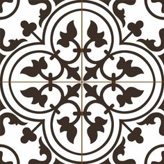 a black and white tile pattern with an ornate design on the bottom half of it