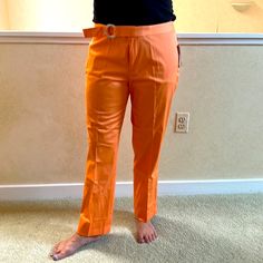 Brand New Orange Pants With Belt Chic Ralph Lauren High-waisted Pants, Chic High-waisted Ralph Lauren Pants, Chic High-waisted Pants By Ralph Lauren, Ralph Lauren Elegant Wide Leg Bottoms, Elegant Ralph Lauren Wide Leg Bottoms, Summer Workwear Pants With Belt Loops, Ralph Lauren Elegant Wide Leg Pants, Elegant Ralph Lauren Wide-leg Bottoms, Elegant Ralph Lauren Wide Leg Pants