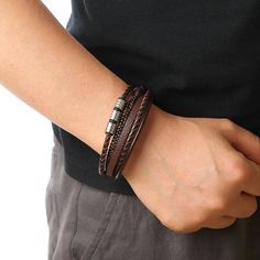 Material: Alloy Style: Original Design Buckle Bracelet, Woven Bracelets, Leather Weaving, Braided Bracelets, Modern Retro, Braided Leather, Multi Layering, Bracelets For Men, Rope Bracelet