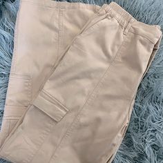 Ambiance Apparel Wide Leg Cargo Pants Size Large Nwt Cream Pants With Side Pockets For Spring, Cream Straight Leg Utility Pants, Beige Straight Leg Cargo Pants With Elastic Waistband, Utility Wide Leg Cream Pants, Cream Straight Leg Bottoms With Side Pockets, Beige Cargo Style Ankle-length Bottoms, High Waist Cream Pants With Pockets, Beige High-waisted Utility Pants, Beige Ankle-length Cargo Pants