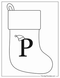 a christmas stocking with the letter p on it and a santa's hat