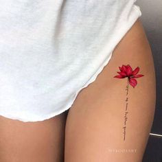 Thigh Script Tattoo, Upper Leg Tattoos, Lotusblume Tattoo, Upper Thigh Tattoos, Tato Minimal, Hip Thigh Tattoos, Hip Tattoos Women, Tasteful Tattoos, Inspiration Tattoos