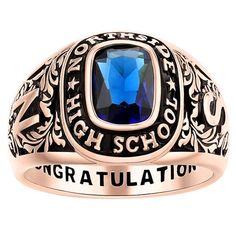 Graduate on top of the class with this stylish school ring! Traditional design showcases a birthstone surrounded by your school name and intricate custom graphics along the sides. Engrave the inside band with a school motto or meaningful quote to complete this Rose Gold plated ring that is all about you! Personalization cannot contain any special characters, emojis or shapes. Size: large. School Rings, Black Gold Ring, Rose Gold Plated Ring, Eternity Wedding Band, Custom Graphics, Special Characters, Keepsake Gift, Showcase Design, Gold Plated Silver