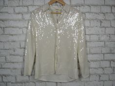 $575 L'Agence Ivory Sequin Emmie Long Sleeve Button Up Blouse XS NEW L503 Elegant Button-up Embellished Blouse, Button-up Sequin Blouse For Party, Elegant Embellished Button-up Blouse, Semi-stitched Sequined Evening Blouse, Elegant Sequined Button-up Blouse, Chiffon Fabric, Button Up, Chiffon, Long Sleeve