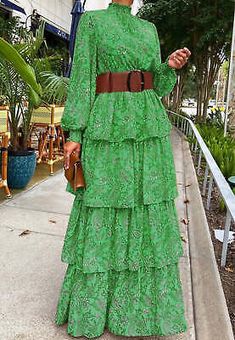 Trendy Fashion Shirred High Neck Paisley Dress, Stunning Womens Dresses Long Sleeve Turtleneck Dress, Maxi Dress Outfit, Floral Dresses Long, Womens Floral Dress, Long Skirts, Hip Dress, Maxi Dress Green, Ruffled Maxi Dress, Women Long Dresses