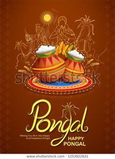 happy pongal background with two colorful pots