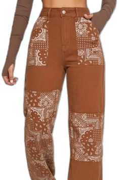 Casual Paisley Print Patterned Pants, Casual Patterned Paisley Print Pants, Casual Patterned Pants With Paisley Print, White Casual Bottoms With Paisley Print, Casual White Bottoms With Paisley Print, Casual Paisley Print Pants For Fall, Casual Brown Printed Bottoms, Casual Paisley Print Bottoms For Fall, Spring Cotton Pants With Paisley Print