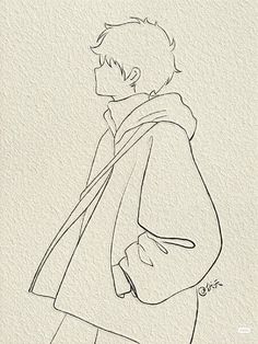 a black and white drawing of a man in a coat with his hand on his hip