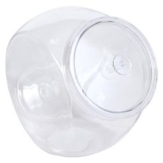 a clear plastic container with a lid on it's side and an open lid in the middle