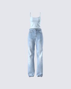 Some days call for a simple and clean look 💙 Pairing a blue cami tank top with blue denim straight leg jeans, this two-piece set brings to classic pieces together for a versatile fit that can be dressed up or down 🤩 Blue Cami Outfit, Lazy Summer Outfit, Fashion Athleisure, Cami Outfit, Doctor Outfit, Blue Cami