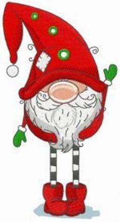 an image of a cartoon santa clause wearing red boots and a hat with green buttons