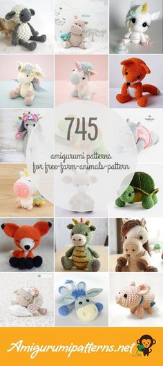 an image of stuffed animals made out of crochet yarns and knitted with text overlay