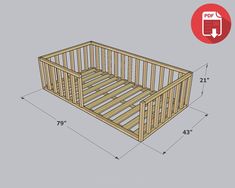 a wooden bed frame is shown with measurements for the bottom and side panels on it