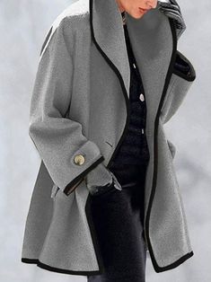 Shop Affordable  Women Plain Casual Shawl Collar Daily Winter Coats On Justfashionnow.com Woolen Coat Woman, Wool Winter Coat, Lapel Coat, Long Overcoat, Shawl Collar Cardigan, Retro Mode, Long Sleeves Coats, Woolen Coat, Coat Outfits