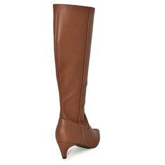 Description: These Wild Diva Kitten Heel Knee High Boots are perfect for all-day comfort and timeless style. Crafted with luxurious vegan leather, they feature a chic and flattering pointed toe design, with a side zipper closure for easy wear. A padded insole and fully lined interior provide extra support and stability, while the low kitten heel ensures an elegant profile. A must-have for your wardrobe, these timeless boots can be paired with dresses or trousers for a sophisticated look. Details Tall Brown Boots With Pointed Toe, Brown Square Toe Knee-high Faux Leather Boots, Brown Square Toe Knee-high Boots In Faux Leather, Low Heel Faux Leather Boots For Work, Low Heel Faux Leather Heeled Boots Medium Width, Brown Knee-high Boots With Leather Lining, Brown Knee-high Boots With Leather Lining, Medium Width, Brown Low Heel Boots For Office, Brown Low Heel Office Boots