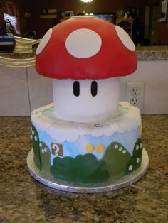 a cake with a mushroom on top of it