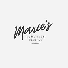 the word marie's homemade recipes written in cursive font on a white background