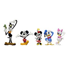 mickey mouse and other cartoon characters are lined up in a row on a white background