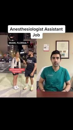 two people sitting at a desk in front of a computer screen with the words anesthesiolist assistant job