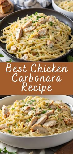 Creamy Chicken Carbonara, Chicken Carbonara Pasta, Chicken Carbonara Recipe, Chicken And Pasta, Chicken Carbonara, Carbonara Recipe, Diner Recipes, Favorite Recipes Dinner, Pasta Dinner Recipes