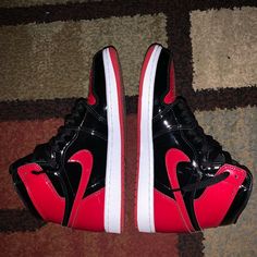 Jordan 1s Patent Bred . Worn Once Still Brand New, Has New Sneaker Smell , No Scuffs No Creasing ! Comes With Jump Man Chain , Authentication Card, Sneaker Box (Not Damaged), Red Laces (Unused) & Crease Guards Price Is Negotiable Send Offers Always Willing To Lower Price Custom Patent Leather Sneakers With Red Sole, Custom Patent Leather Lace-up Sneakers For Streetwear, Custom Lace-up Patent Leather Sneakers For Streetwear, Patent Leather Lace-up Custom Sneakers For Streetwear, Sporty Custom Patent Leather Lace-up Sneakers, Sporty Custom Lace-up Patent Leather Sneakers, Custom Patent Leather Lace-up Sneakers, Red Patent Leather Low-top Sneakers, Black Casual Custom Sneakers In Patent Leather